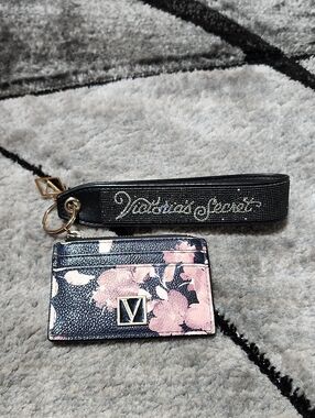 VICTORIA SECRET NIGHT BLOOM FLORAL CARD CASE & WRISTLET RHINESTONES KEYCHAINS
